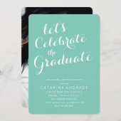 Moderne Foto Graduierung Party Aqua White Einladung (Vorne/Hinten)