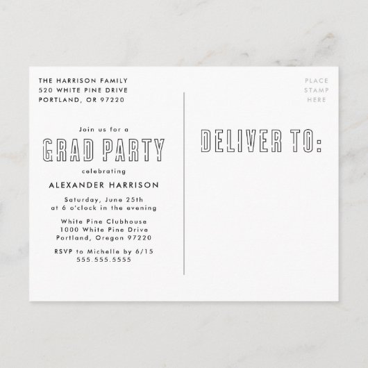 Moderne Foto-Graduierungspartei Einladungspostkarte (Rückseite)
