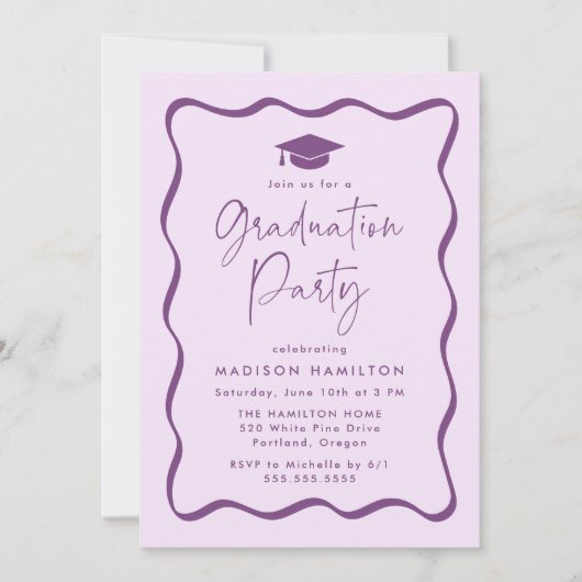 Moderne Foto-Graduierungspartei für Lila Wavy Fram Einladung (Vorderseite)