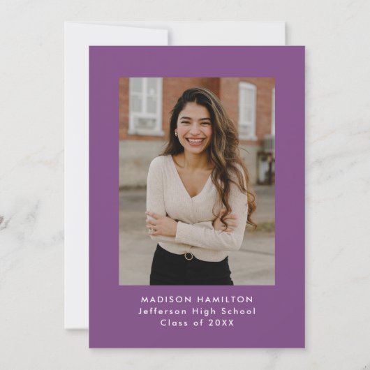 Moderne Foto-Graduierungspartei für Lila Wavy Fram Einladung (Rückseite)