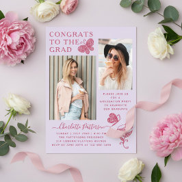Moderne Foto-Graduierungspartei in Light Pink Acryleinladungen