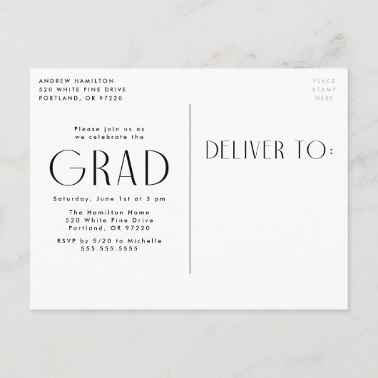 Moderne Foto-Graduierungsparty Einladungspostkarte (Rückseite)
