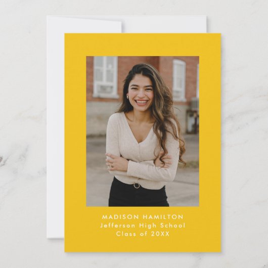 Moderne Foto-Graduierungsparty für gelbe Rahmen Einladung (Rückseite)