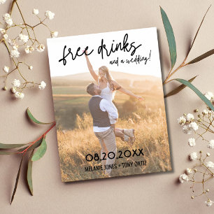 Moderne Foto Gratis Getränke Hochzeit Save the Dat Ankündigungspostkarte