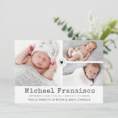 Moderne Foto Grid Collage Stats Birth Ankündigung (Stehend Vorderseite)