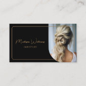 Moderne Foto-Haartrappe Schwarz und Gold Terminkarte (Vorderseite)