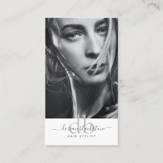 Moderne Foto Hair Stylist Business Card Visitenkarte (Vorderseite)