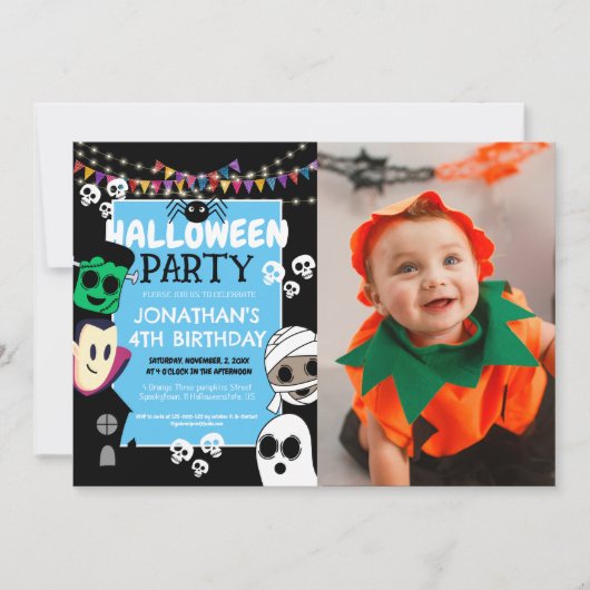 Moderne Foto Halloween Niedliche Ghouler Geburtsta Einladung (Vorderseite)