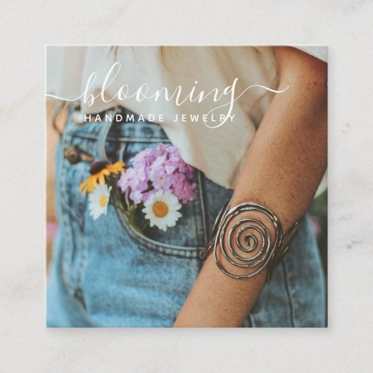 Moderne Foto handgefertigte Schmuckskripte Social Quadratische Visitenkarte (Vorderseite)