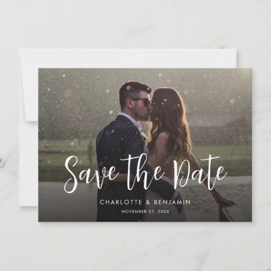 Moderne Foto handgeschriebene Hochzeit Save The Date (Vorderseite)
