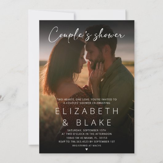 Moderne Foto handgeschriebene Script Couple-Dusche Einladung (Vorderseite)
