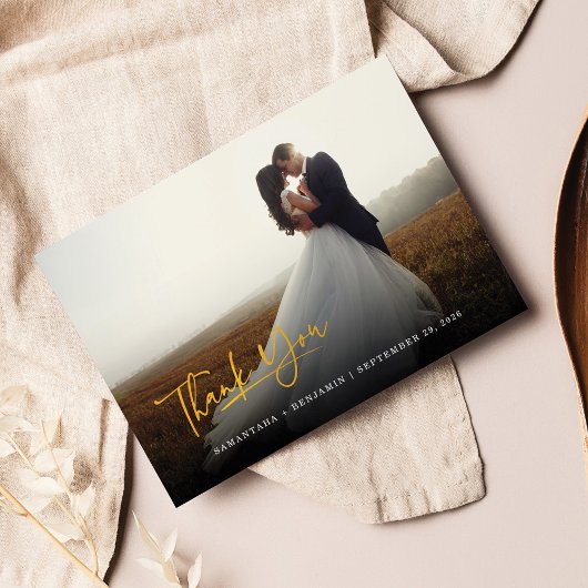 Moderne Foto-Handschrift-Hochzeit Dankeskarte