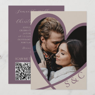 Moderne Foto-Herz Champagner & Dusty Rose Hochzeit Einladung