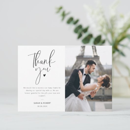 Moderne Foto Hochzeit danke Karte (Stehend Vorderseite)