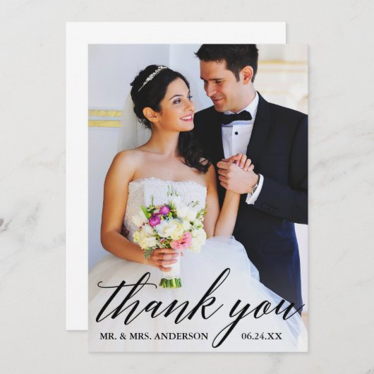 Moderne Foto-Hochzeit der Kalligraphie Dankeskarte (Vorne/Hinten)