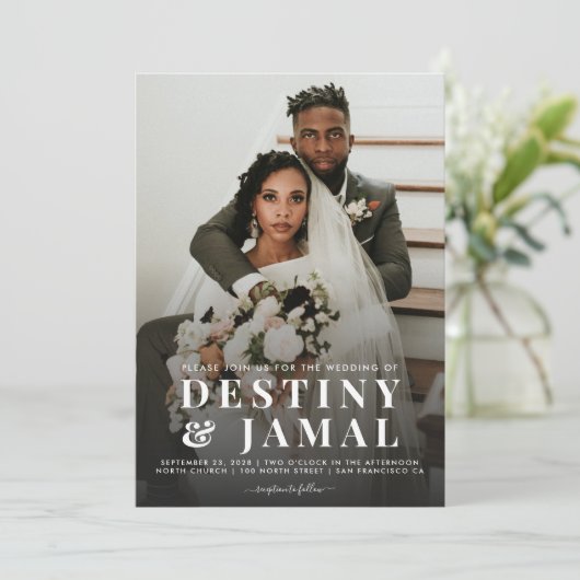 Moderne Foto Hochzeit Einladung (Stehend Vorderseite)