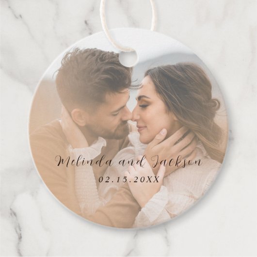 Moderne Foto-Hochzeit Geschenkanhänger (Vorderseite)