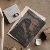 Moderne Foto-Hochzeit in Goldform Einladung