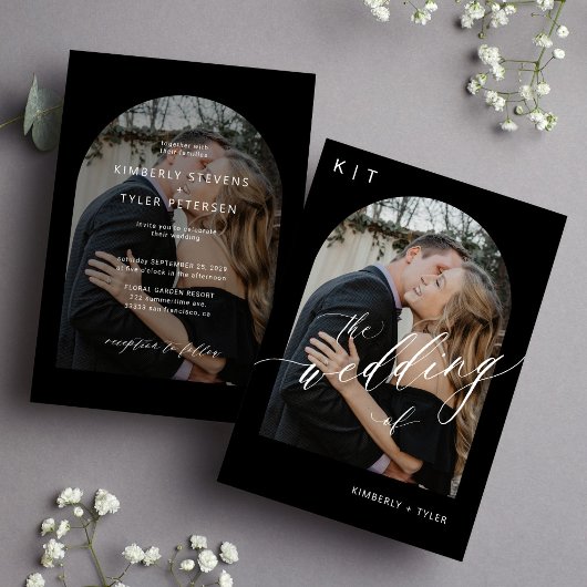 Moderne Foto-Hochzeit in Schwarz-Weiß Einladung