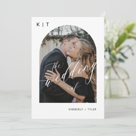 Moderne Foto-Hochzeit in Schwarz-Weiß Einladung (Stehend Vorderseite)