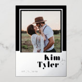 Moderne Foto-Hochzeit in schwarzem Silber speicher Folieneinladung (Vorderseite)