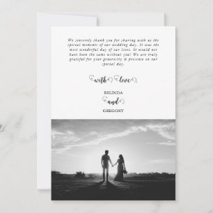 Moderne Foto-Hochzeit in Weiß und Schwarz Dankeskarte