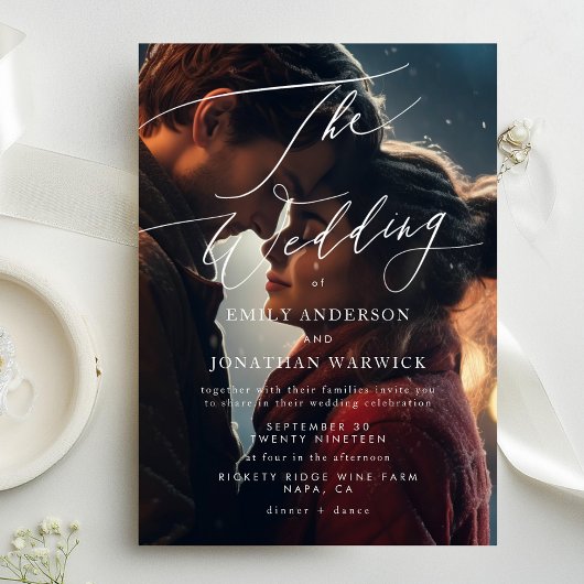 Moderne Foto Hochzeit in Weiß und Schwarz Einladung