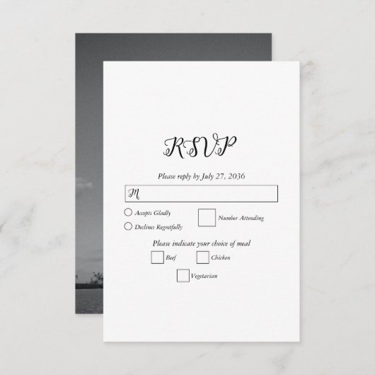 Moderne Foto-Hochzeit in Weiß und Schwarz RSVP Karte (Vorne/Hinten)