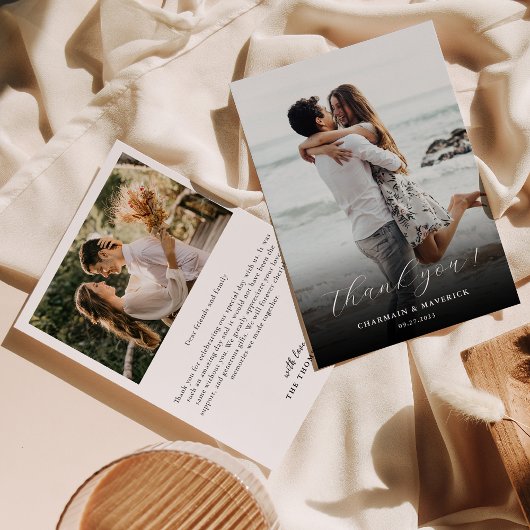 Moderne Foto-Hochzeit mit Handschrift Dankeskarte