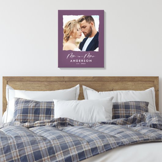 Moderne Foto Hochzeit personalisiert Mr. and Mrs. Leinwanddruck (Insitu (Schlafzimmer))