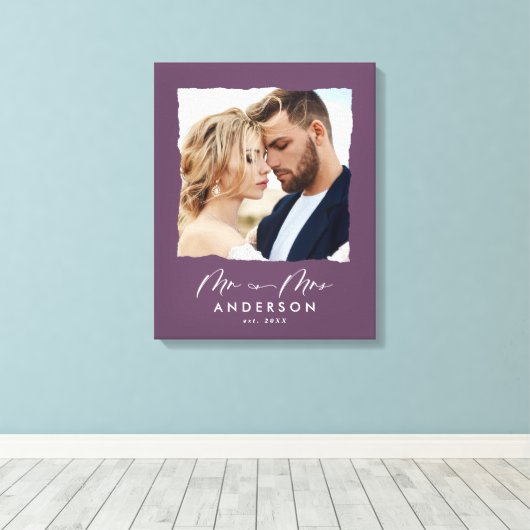 Moderne Foto Hochzeit personalisiert Mr. and Mrs. Leinwanddruck (Insitu (Holzboden))
