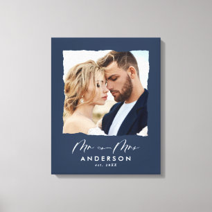Moderne Foto Hochzeit personalisiert Mr. and Mrs. Leinwanddruck
