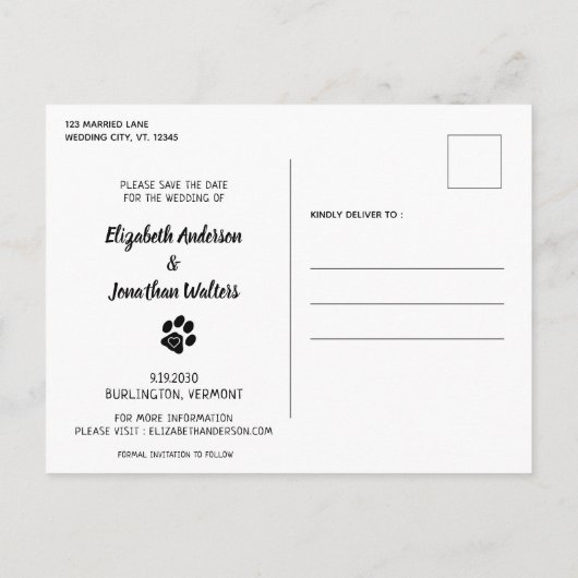 Moderne Foto-Hochzeit rettet das Datum Ankündigungspostkarte (Rückseite)