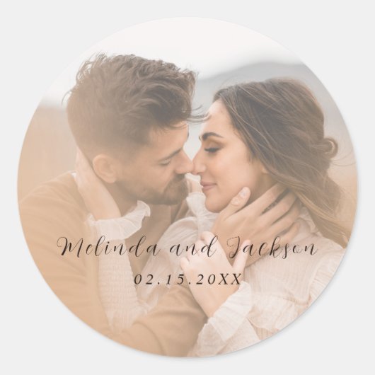 Moderne Foto-Hochzeit Runder Aufkleber (Vorderseite)