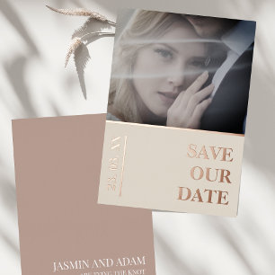 Moderne Foto-Hochzeit 'Save the Date' mit Rosen-Go Folien Feiertagskarte