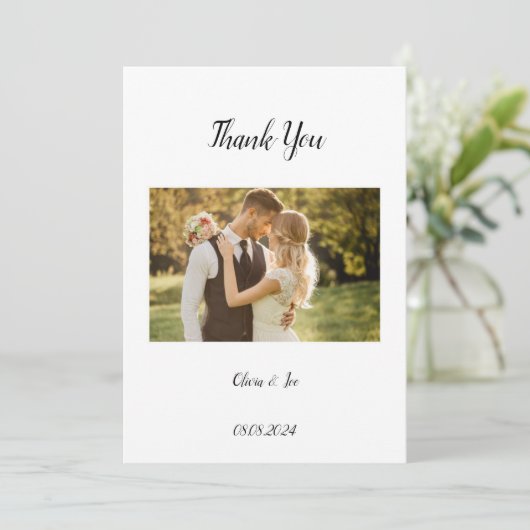 Moderne Foto Hochzeit speichern die Dattelkarte Dankeskarte (Stehend Vorderseite)