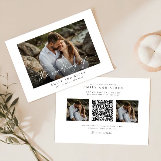 Moderne Foto Hochzeitseinladung mit QR-Code Einladung