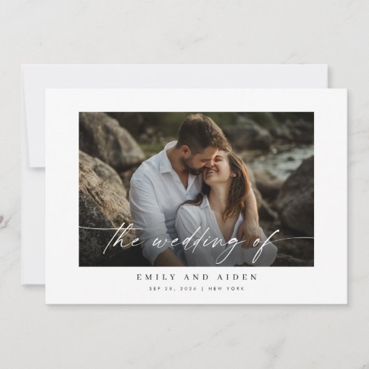 Moderne Foto Hochzeitseinladung mit QR-Code Einladung (Vorderseite)