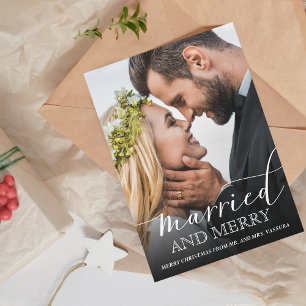 Moderne Foto Hochzeitstag Verheiratet und Fröhlich Feiertagskarte