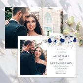 Moderne Foto Horizon Blue & White Floral Wedding Einladung