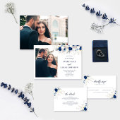 Moderne Foto Horizon Blue & White Floral Wedding Einladung