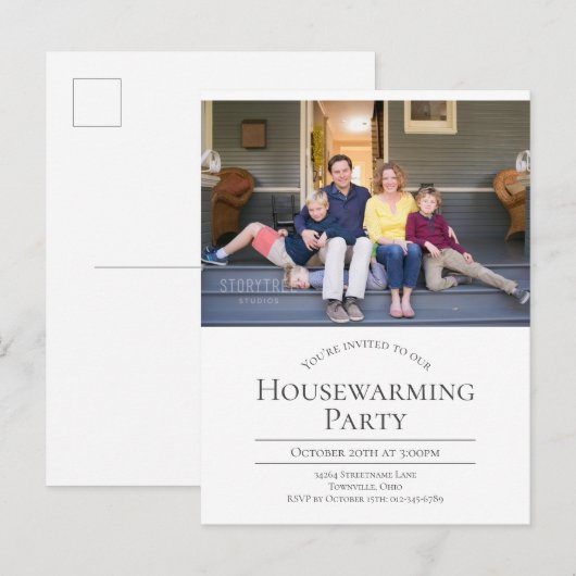 Moderne Foto Housewarming Einladung Postkarte (Vorne/Hinten)