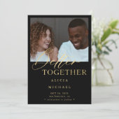 Moderne Foto Imitate Gold Drehbuch einfache Hochze Save The Date (Stehend Vorderseite)