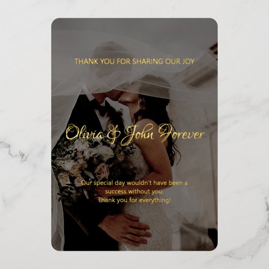 Moderne Foto Kalligrafie Hochzeit danke Karte (Vorderseite)