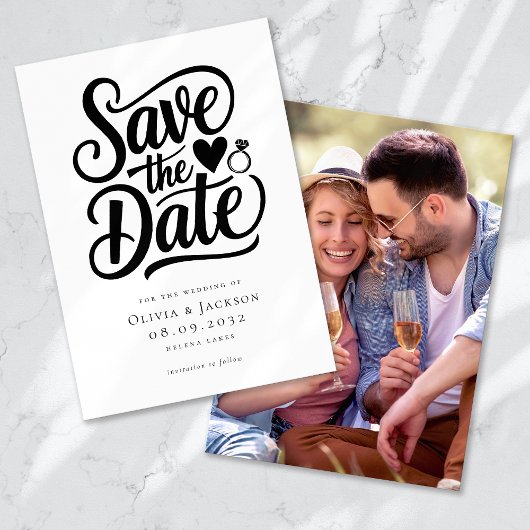 Moderne Foto-Kalligrafie-Hochzeit Save The Date