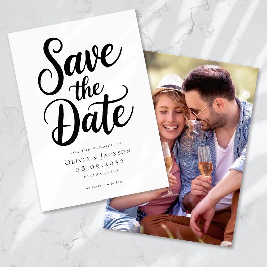 Moderne Foto-Kalligrafie-Hochzeit Save The Date