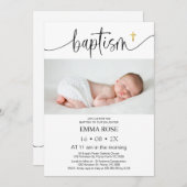 Moderne Foto Kalligrafie Taufe Einladung (Vorne/Hinten)