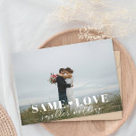 Moderne Foto-Karte für Hochzeiten Save The Date<br><div class="desc">Maßgeschneiderte Hochzeitskartentenkarte mit "derselben Liebe,  kleineren Hochzeiten" modernem Typografie-Design auf personalisiertem Foto.</div>