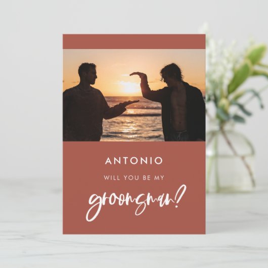 Moderne Foto-Karte für verbrannten Trauzeuge Einladung (Stehend Vorderseite)