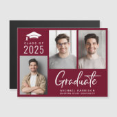 Moderne Foto-Klasse 2025 Burgund-Abschluss Magneteinladung (Vorne/Hinten)